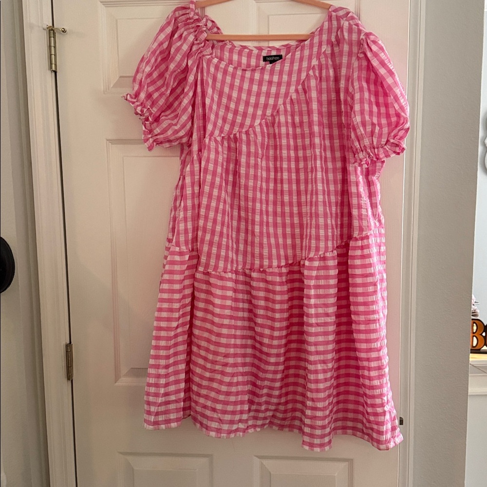 Boohoo Pink Gingham Mini Dress